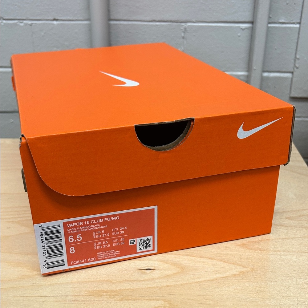Empty Nike Orange Shoe Box with White Swooshes Size 6.5